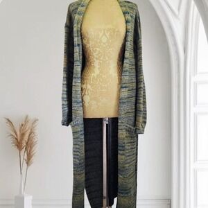 Topshop Oversized green striped knit open long cardigan sweater balloon sleeves